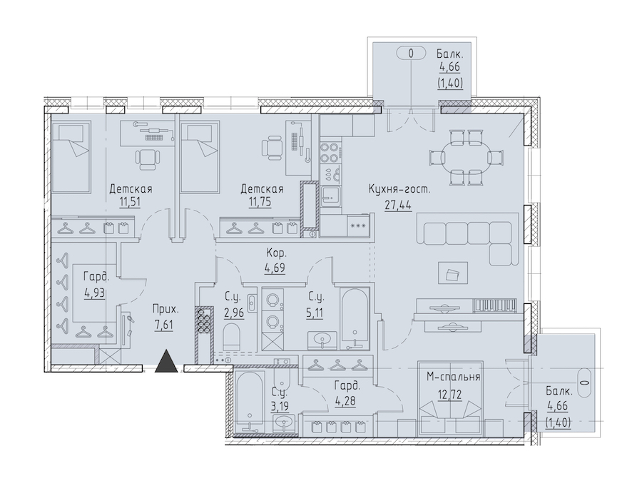 3-комнатная квартира 96.19 м², 7/9 эт., ЖК «LEGENDA Чёрная речка 41»